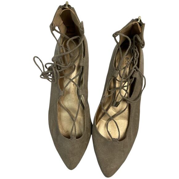 BCBGeneration Tan Faux Suede Lace Up Ballet Flats Women's Size 7 - Picture 1 of 6